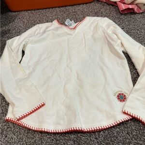 Cream Long Sleeve Kids Shirt with Red Trim condition as shown